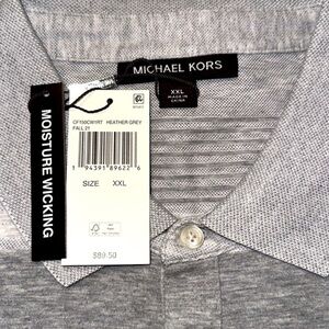 NWT Michael Kors MK Men Designer 2XL Heather Grey Polo Short Sleeve Dress Shirt